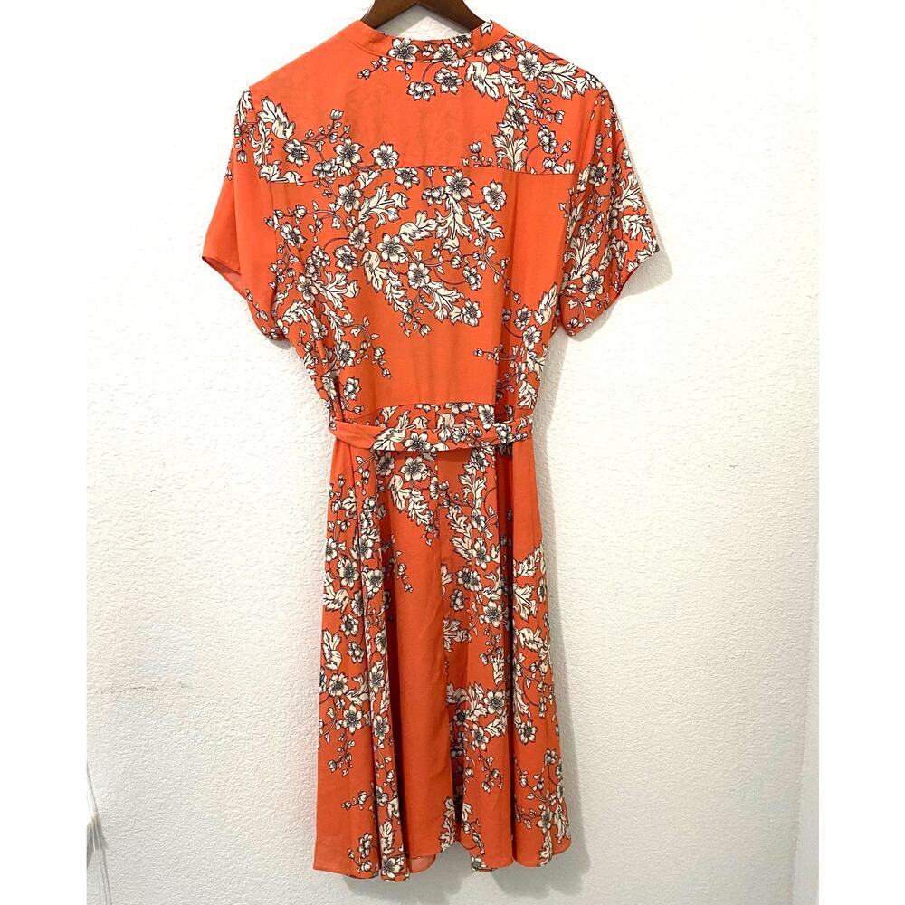 Nanette Lepore V-Neck Short Sleeve Pintuck Front Tie Dress A-line Floral Size 16 - Picture 3 of 9